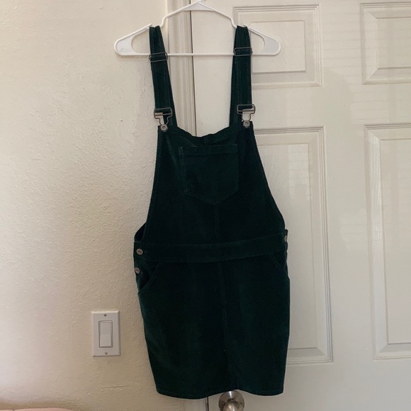 dark green overall dress